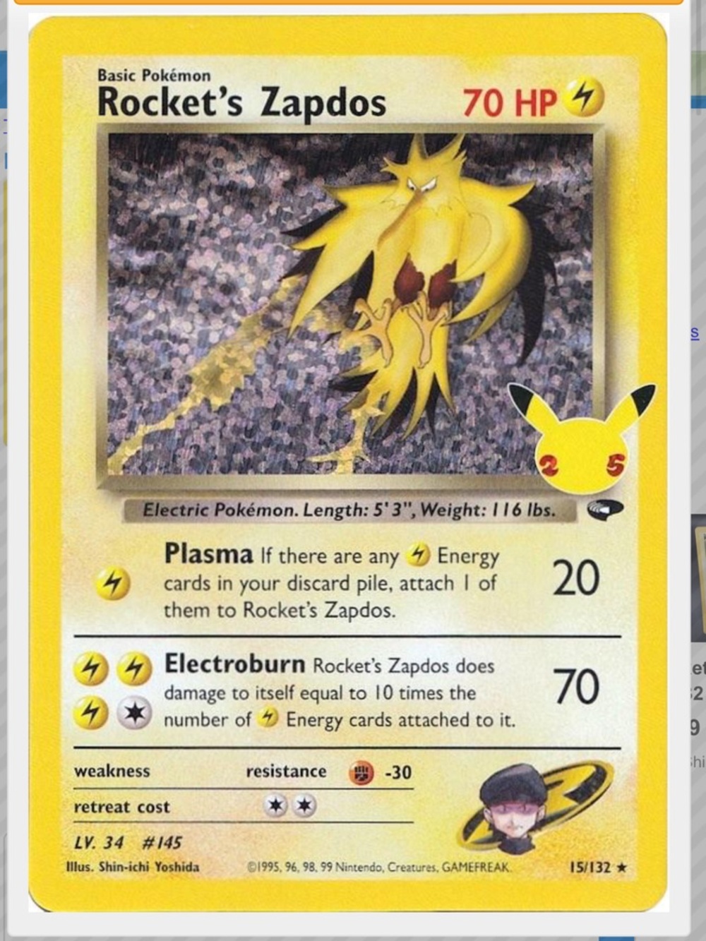 Rocket's Zapdos #15 Pokemon Celebrations